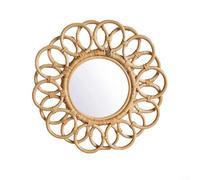 Specchio decorativo rotondo in rattan fatto a mano, bellissimo accessorio da parete per uno stile sofisticato della casa (A)