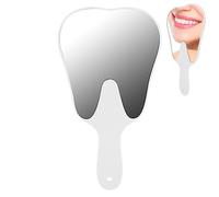 Specchio Dentale, Specchio a Mano con Impugnatura a Forma di Dente Maniglia Portatile Specchietto Accessorio Dentale Portatile per Donne, Uomini e Bambini (Bianco)