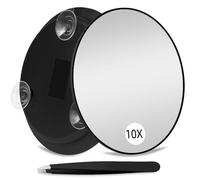 Specchio d'ingrandimento 10X con 3 ventose, grande specchio ingrandito di 15 cm Specchio per il trucco rotondo da viaggio 10X con alto ingrandimento, specchio per il trucco con set di pinzette