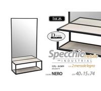 SPECCHIO DOPPIA MENSOLA PARETE PENSILE NERO METALLO SPECCHIERA MODERNO h7440