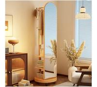 Specchio e appendiabiti in legno 2 in 1, girevole a 360°, elegante, per camera da letto e soggiorno, design salvaspazio