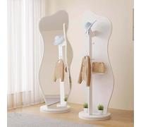 Specchio girevole a 360° a figura intera, con appendiabiti moderno, per camera da letto e decorazione della casa, elegante design bianco, perfetto per gli amanti della moda