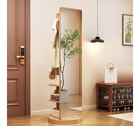 Specchio girevole a 360° a figura intera con cornice in legno e appendiabiti, specchio da terra 2 in 1, per camera da letto e soggiorno, 160 x 40 cm, elegante soluzione per guardaroba