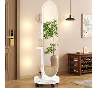 Specchio girevole a 360° a figura intera con legno massello e vestiti Hanr e ruote girevoli Specchio da pavimento autoportante per camera da letto e soggiorno Decor