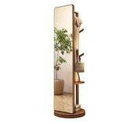 Specchio girevole a 360° e appendiabiti in legno, specchio da pavimento 2 in 1 e gancio per camera da letto e soggiorno, soluzione elegante per decorare la casa