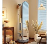 Specchio girevole a figura intera,specchio da appoggio,appendiabiti,Specchio a figura intera girevole a 360°,Specchio da terra a figura intera in legno massello con attaccapanni(Gray,50*50*168cm)
