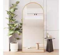Specchio grande su piedistallo, 180 x 80 cm, con cornice in alluminio, supporto in metallo, specchio ad arco inclinato o sospeso, per soggiorno, camera da letto, ingresso (oro arcuato, 180 x 80 cm)