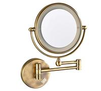 Specchio illuminato per la vita e il trucco a parete, specchio singolo pieghevole con ingrandimento illuminato in ottone da bagno (colore: oro, taglia: 3X) (cromato 7X) (Ottone 3X)