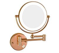Specchio illuminato per la vita e il trucco a parete, specchio singolo pieghevole con ingrandimento illuminato in ottone da bagno (colore: oro, taglia: 3X) (cromato 7X) (rosa 7X)
