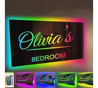 Specchio illuminato personalizzato, Specchio con nome illuminato a LED, 12 colori personalizzati cognome specchio illuminato, decorazione da parete, grande logo con luce al neon
