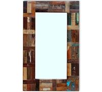 Specchio in legno anticato, 80 x 50 cm, realizzato a mano in legno riciclato con cornice robusta, ideale come specchio da parete per bagno, camera da letto, corridoio, corridoio, guardaroba e