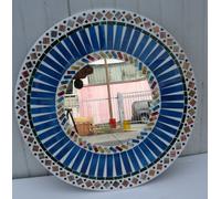 Specchio in legno e mosaico di vetro cm 50 celeste e bianco e blu