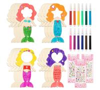 Specchio in Legno Fai da Te, 12 Pezzi DIY Principessa Specchio a Mano di Legno Incompiuto Artigianale per Sirena, Kit per Attività Creative per Pittura, Decorazioni, Compleanno Regalo per Bambini