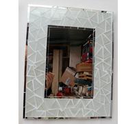 Specchio in legno mosaico di vetro cm 50x40 grigio argento a rombi