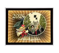 Specchio infinito personalizzato con cornice per foto, Regali di laurea personalizzati per compagni di classe, Specchio per il trucco con luce notturna a LED da tavolo 2 in 1, Decorazioni per la casa