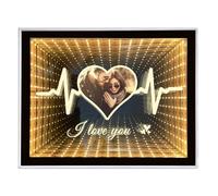 Specchio infinito personalizzato con foto personalizzate, Regali di anniversario compleanno personalizzati per San Valentino per coppie, Specchio per il trucco con luce notturna a LED da tavolo 2 in 1