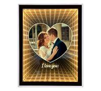 Specchio infinito personalizzato con foto, Specchio per il trucco con luce notturna a LED da tavolo, Regali personalizzati con cornice per foto per amici, coppie, famiglia, Decorazione della casa