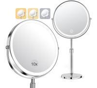 Specchio Ingranditore 10X/1X, Specchio Trucco ricaricabile 3 Luci di Colore, LED