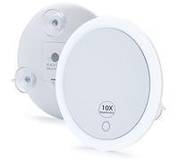 Specchio ingranditore 10X con luce LED e 3 forti ventose, compatto e illuminato (4 batterie AAA)