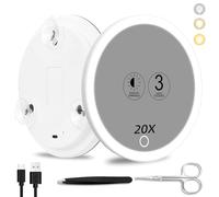 Specchio ingranditore 20x con luce, 3 colori dimmerabili, 3 ventose, pinzette e forbici