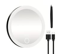Specchio ingranditore 30x da 10 cm con luce LED, per trucco illuminato portatile pinzette, 20x 3 ventose occhi viaggio, regalo le Nero