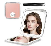 Specchio Ingranditore 30X,Doppio Lato Specchio Ingranditore Portatile da Borsetta 8.5x8.5cm Pieghevole Piccolo Specchio con Pinzette per Trucco Portafoglio, Viaggio e Uso Quotidiano
