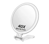 Specchio ingranditore 40x con manico, doppio lato ingrandimento 40X/1x, facile da trasportare, pieghevole per il trucco, bellezza di precisione (T)
