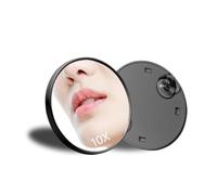 Specchio ingranditore con ventose, specchio da trucco con ingrandimento 10x, 8,9 cm, portatile, da viaggio, per trucco, rasatura, pulizia del viso, specchio da bagno, uomo e donna, nero