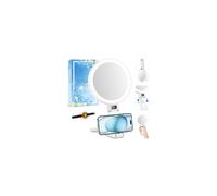 Specchio ingranditore da viaggio 30X con luce, regolabile in altezza, con supporto per telefono, portatile, compatto, portatile, con display intelligente, per viaggi, uso quotidiano, colore bianco