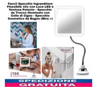 Specchio Ingranditore Flessibile 10x con Luce LED e Ventosa Potente X Truccarsi