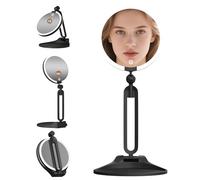 Specchio ingranditore per il trucco illuminato 10X/1X, specchio ingranditore per il trucco bifacciale 1X/10X con 3 luci colorate, specchio ingranditore da tavolo ricaricabile 10X, rotazione a 360°