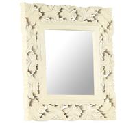 Specchio Intagliato a Mano Bianco 50x50 cm in Massello di Mango