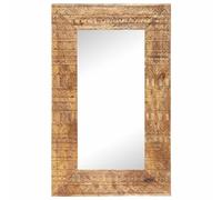 Specchio intagliato a mano in legno di mango massiccio, 80 x 50 x 2,5 cm, con cornice decorativa, specchio da parete per bagno, camera da letto, corridoio e soggiorno, durevole e