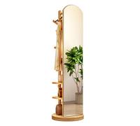 Specchio Intero Girevole a 360° con Appendiabiti - Specchio da Pavimento in Legno Massello e Supporto per Abiti per Camera da Letto e Soggiorno, Design 2-in-1 Salvaspazio
