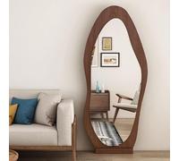 Specchio irregolare a figura intera, 160 x 61 cm, specchio irregolare da parete, da appendere o appoggiato alla parete, per camera da letto, soggiorno, specchio a corpo intero, marrone (marrone)
