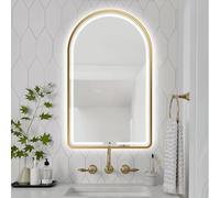 Specchio LED Ad Arco, Specchio da Bagno con Struttura in Metallo, Specchio da Parete Grande 40x70cm, 50x80cm, Specchio Decorativo per Soggiorno, Specchio per Il Trucco Intelligent, Gold, 50x80cm