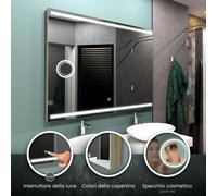 Specchio LED DENVER | Specchio Cosmetico | Copertina 3 Colori | Interruttore [EEK: A++]