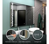 Specchio LED DETROIT | 3 colori di copertina | Orologio | Interruttore