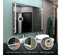 Specchio LED DETROIT | Specchio Cosmetico | Copertina 3 Colori | Interruttore