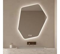 Specchio LED Esagonale,Specchio Da Bagno Irregolare Con Luci LED,50x74cm,60x84cm,70x98cm,Specchio A Parete Senza Cornice,Luce A 3 Colori,Antiappannamento,Interruttore Intelligente A Doppio Tocco ( Col