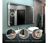 Specchio LED OSLO | Specchio Cosmetico | Copertina 3 Colori | Interruttore