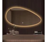 Specchio LED Ovale Irregolare con Luce a 3 Colori e Interruttore Touch 50x80 cm (19,7x31,5 Pollici) da Parete | Ideale per la toeletta del Bagno, Il Tavolo da Trucco o Come Specchio Illumina