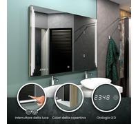 Specchio LED PRAGA | 3 colori di copertina | Orologio | Interruttore [EEK: A++]