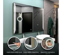 Specchio LED PRAGA | Specchio Cosmetico | 3 colori di copertina | Interruttore [EEK: A++]