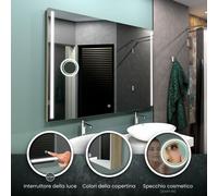 Specchio LED ROMA | Specchio Cosmetico | Copertina 3 Colori | Interruttore