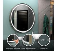 Specchio LED Rotondo LONDON | 3 colori di copertina | Orologio | Interruttore