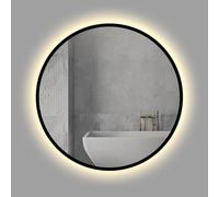 Specchio LED Rotondo per Stanza, Specchio da Parete, Specchio da Stanza con Luci, Specchi Retroilluminati Vity con Cornice Nera, Opzione Luce Bianca/Luce Calda, Warm Light, 70cm/27.5in