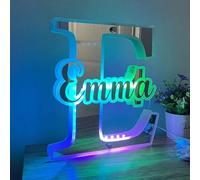 Specchio luminoso a led con nome personalizzato, lettera illuminata a specchio a LED, cartello al neon con nome iniziale personalizzato, decorazione da parete (30 cm)