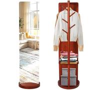 Specchio lungo tutta la lunghezza girevole a 360° e appendiabiti 164x35cm in legno massello cornice in legno temperato per camera da letto, soggiorno, armadio (noce)