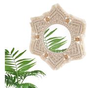 Specchio macrame boho - specchio da parete in rattan intrecciato a mano, specchio per appendere il cerchio artistico | Specchio di ispirazione vintage, decorazione etica per camera da, ufficio e